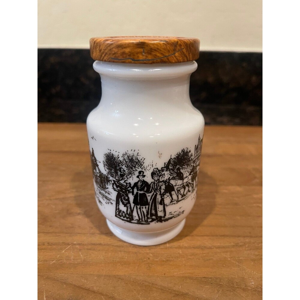 Vintage German White & Brown Milk Glass condiment jar